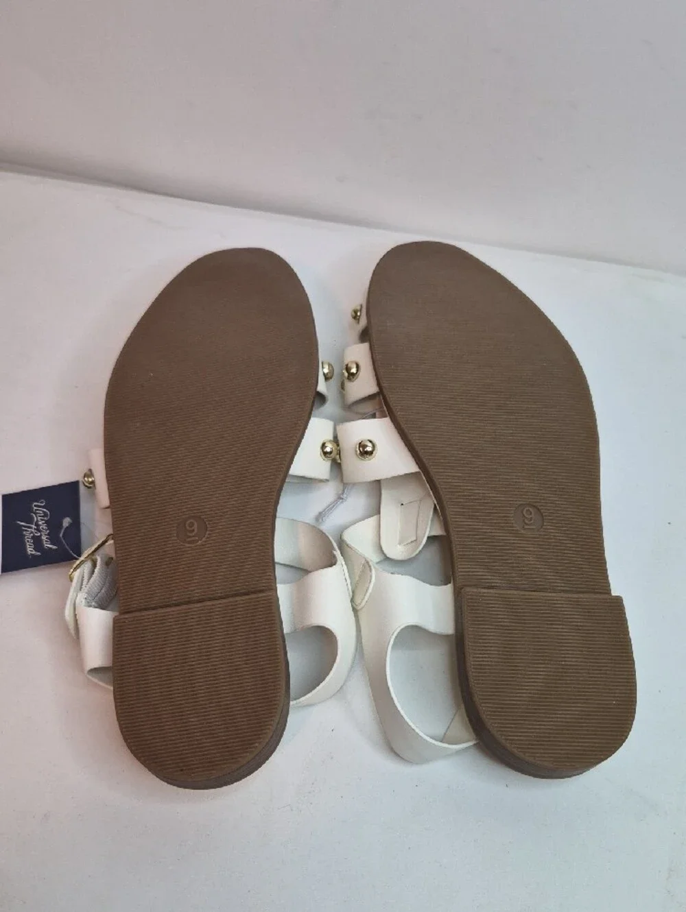 Target White Gladiator Sandals with Gold Studs Size 9